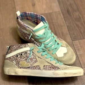 NWOT Golden Goose Pink Glitter Mid Star Sneaker
